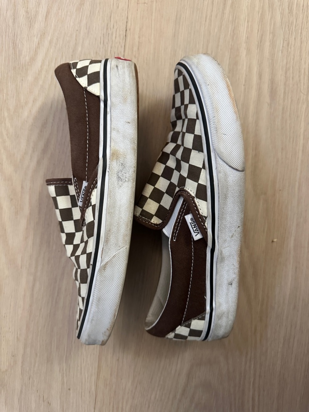 Vans Brown and Cream Checkerboard Slip-On Shoes - Picture 2 of 2